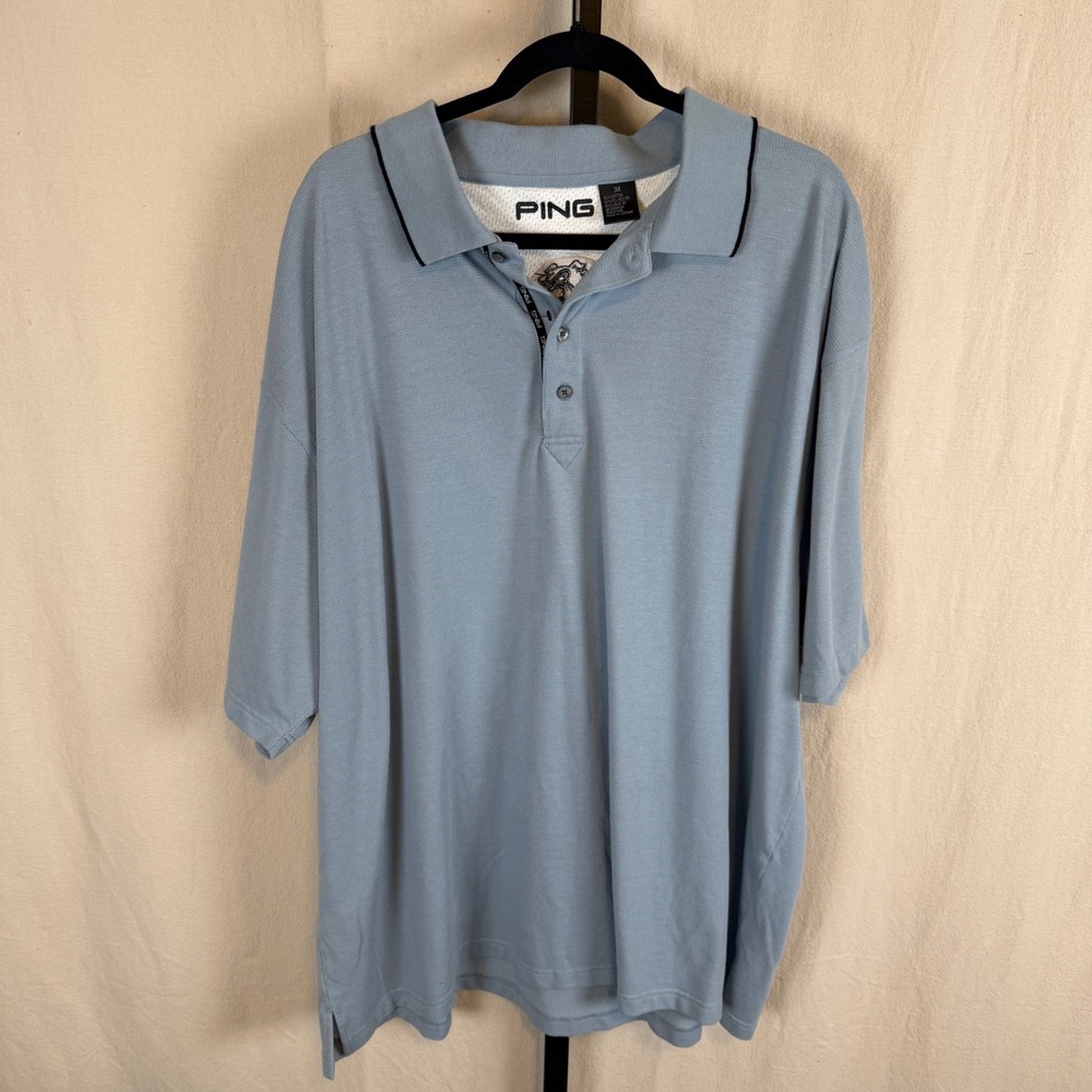 New PING Mens 3X Blue Short Sleeve Golf Polo Shirt Gonzaga BulldogTipped Collar